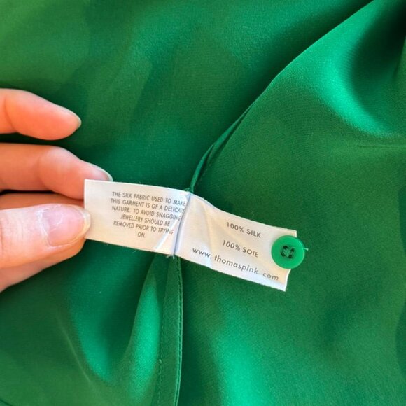 Thomas Pink Green 100% Pure Silk Short-Sleeve Blouse/Shirt - Picture 5 of 6